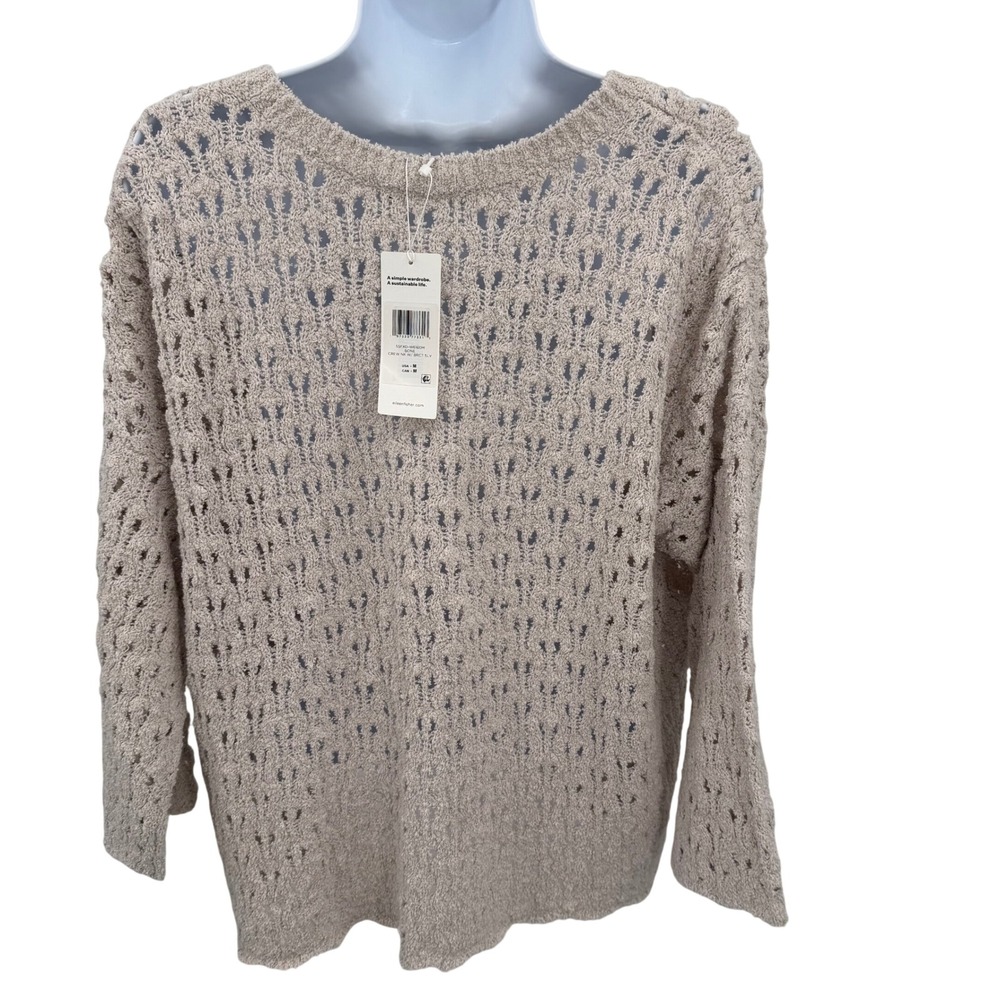 Eileen Fisher M Tan Organic Cotton Fluff Bracelet Sleeve Top Cashmere Knit NWT - Picture 6 of 16